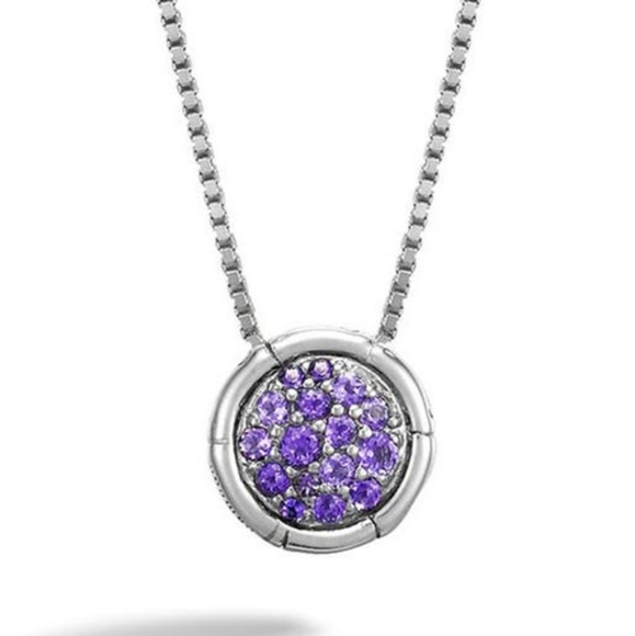 John Hardy Jewelry - NWT JOHN HARDY Silver Bamboo Lava Pave Amethyst Round Circle Pendant Necklace